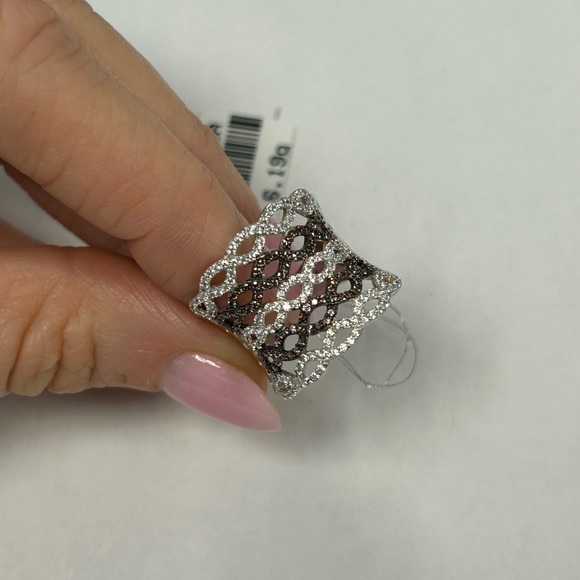 Suzy Levian Sterling Silver Pave Brown & White CZ Ring NWT - Picture 2 of 6